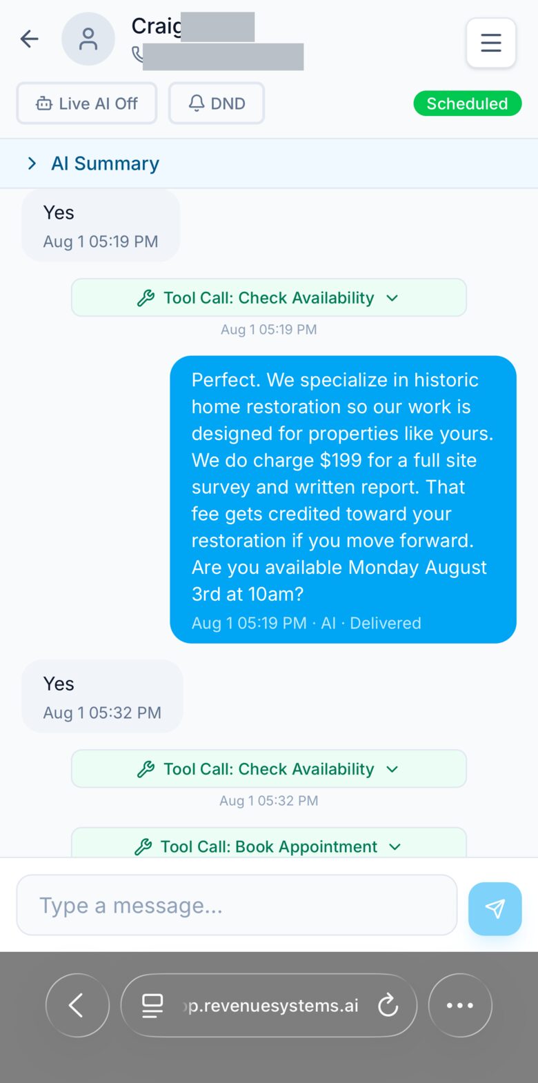 AI text conversation with Craig