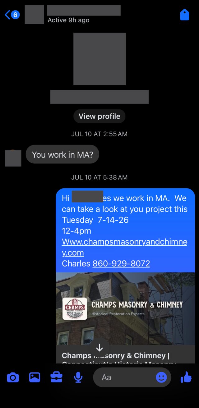 Asking if the crew covers Massachusetts