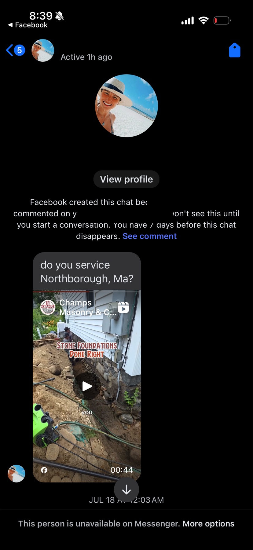 Facebook DM asking for service