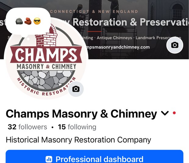 Champs Masonry Facebook profile with 32 followers