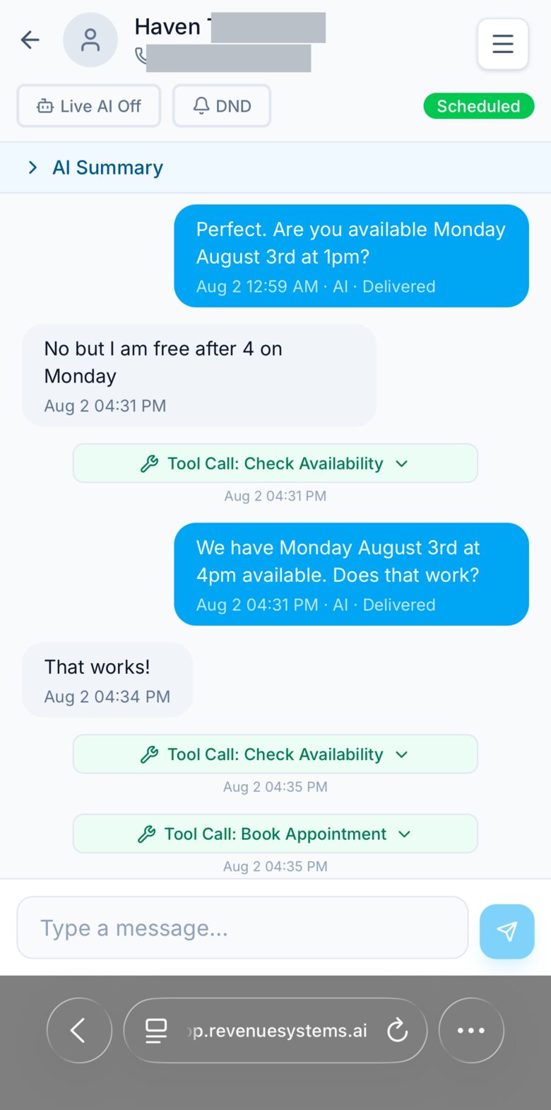 AI text conversation with Haven