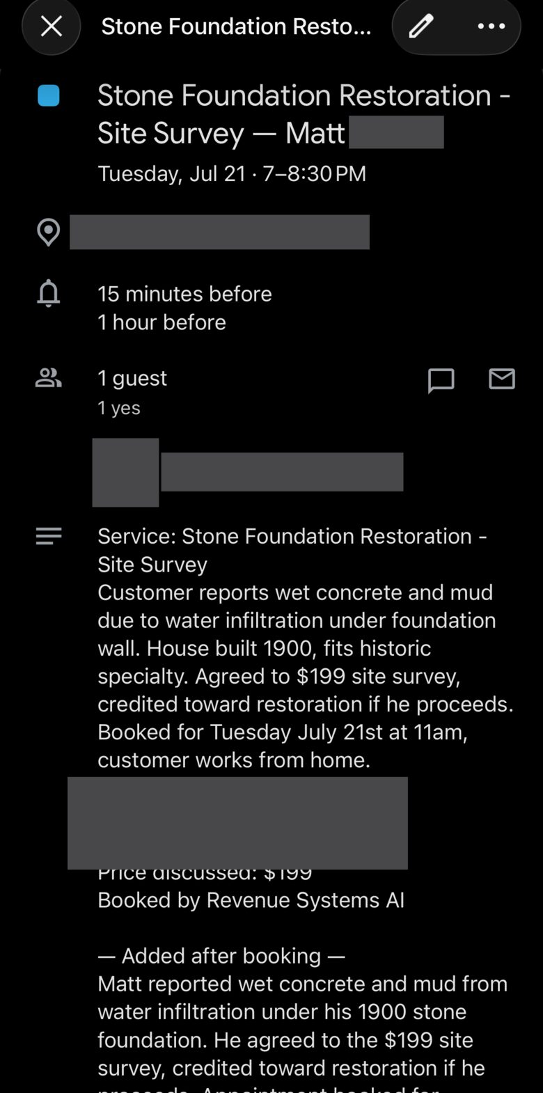 The appointment the AI booked for Matt