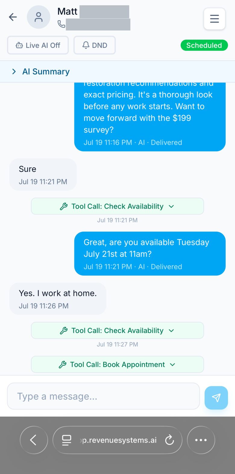 AI text conversation with Matt