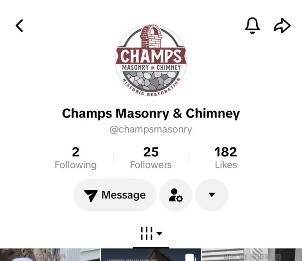Champs Masonry TikTok profile with 25 followers